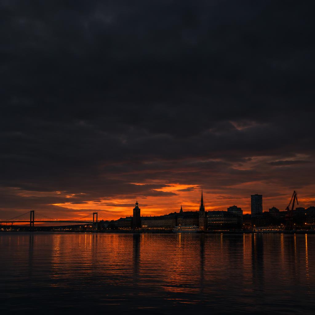 Göteborgs skyline i skymning
